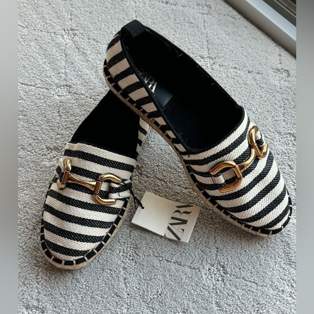 NWT Zara espadrille sandals nautical with gold buckle summer shoes sz 40 Europe